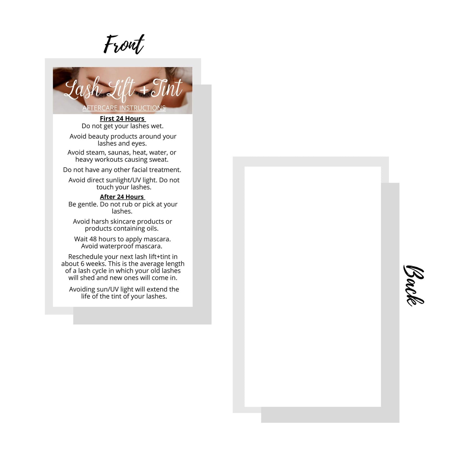 Lash Lift + Tint Aftercare Instruction Cards | 50 Pack | 2 x 3.5” inches Business Card Single Side | Eyelash Lift and Tint Kit at home diy aftercare Beauty & Personal Care Lashicorn