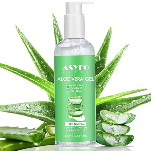 ASYBO 300 ml Aloe Vera Gel, 100% Natural Pure Aloe Vera Hydrating Facial Cream, Soothing & Moisturizing, After Sun Care, Reduce Acne, Repair Scars Beauty & Personal Care ASYBO