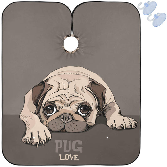 visesunny Barber Cape Pug Puppy Cartoon Animal Polyester Hair Cutting Salon Cape Apron Anti-Static Haircut Shaving Cloth Beard Shaving Bib Beauty and Personal Care visesunny