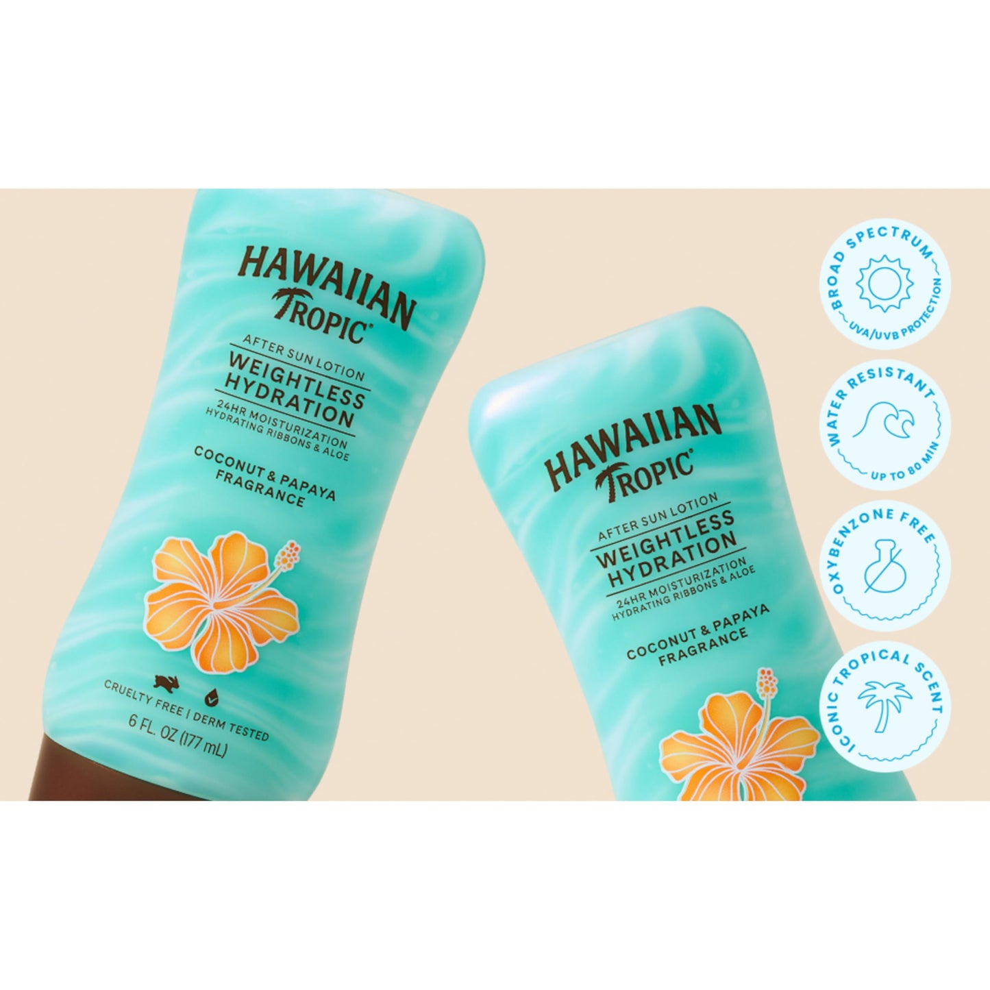 Hawaiian Tropic Weightless Hydration After Sun Lotion with Aloe, 6Fl Oz Twin Pack, Hawaiian Tropic Lotion, Moisturizing Lotion, After Sun Care, After Beauty & Personal Care Hawaiian Tropic