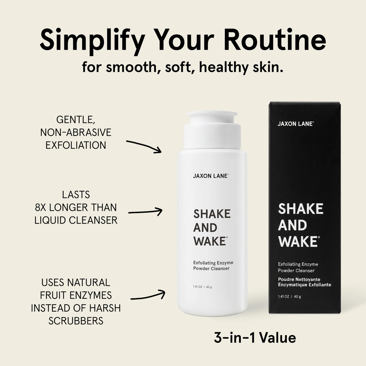 JAXON LANE Shake and Wake Korean Enzyme Powder Face Wash - Water Activated Exfoliating Cleanser with Pineapple Papaya Enzymes, Vitamin C E AHA, Powder Beauty & Personal Care JAXON LANE