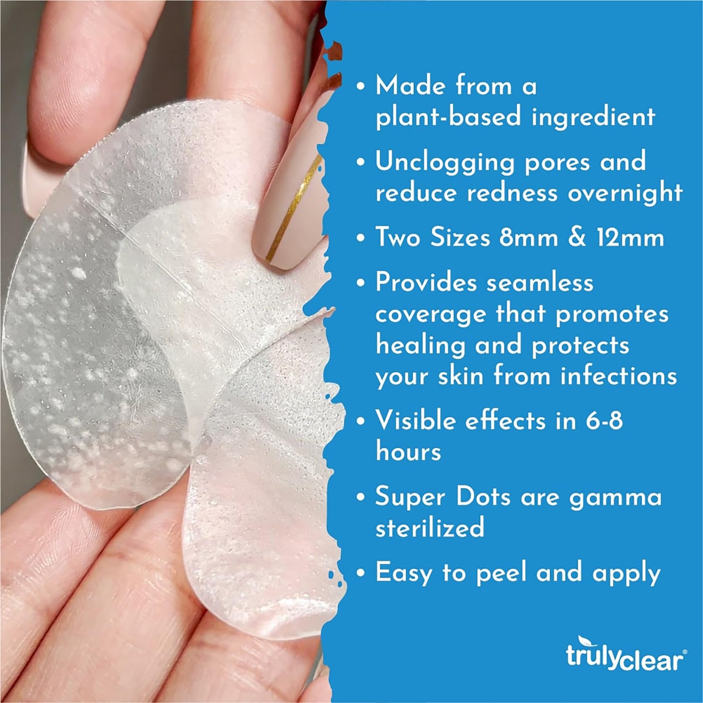 Truly Clear Large Acne Pimple Patches for Face & Body - 10 Count, Hydrocolloid Blemish & Zit Patches for Face & Body - Plant-Based, Cruelty-Free Acne Beauty & Personal Care Truly Clear