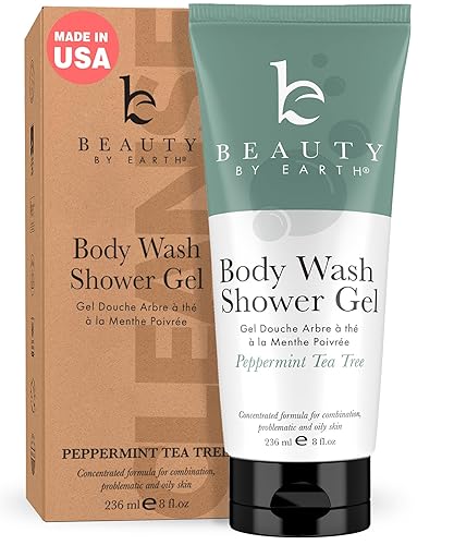 Beauty by Earth Peppermint Tea Tree Oil Shower Gel Body Wash - Made in USA with Organic & Natural Ingredients, Mens Body Soap Liquid, Moisturizing Beauty & Personal Care Beauty by Earth