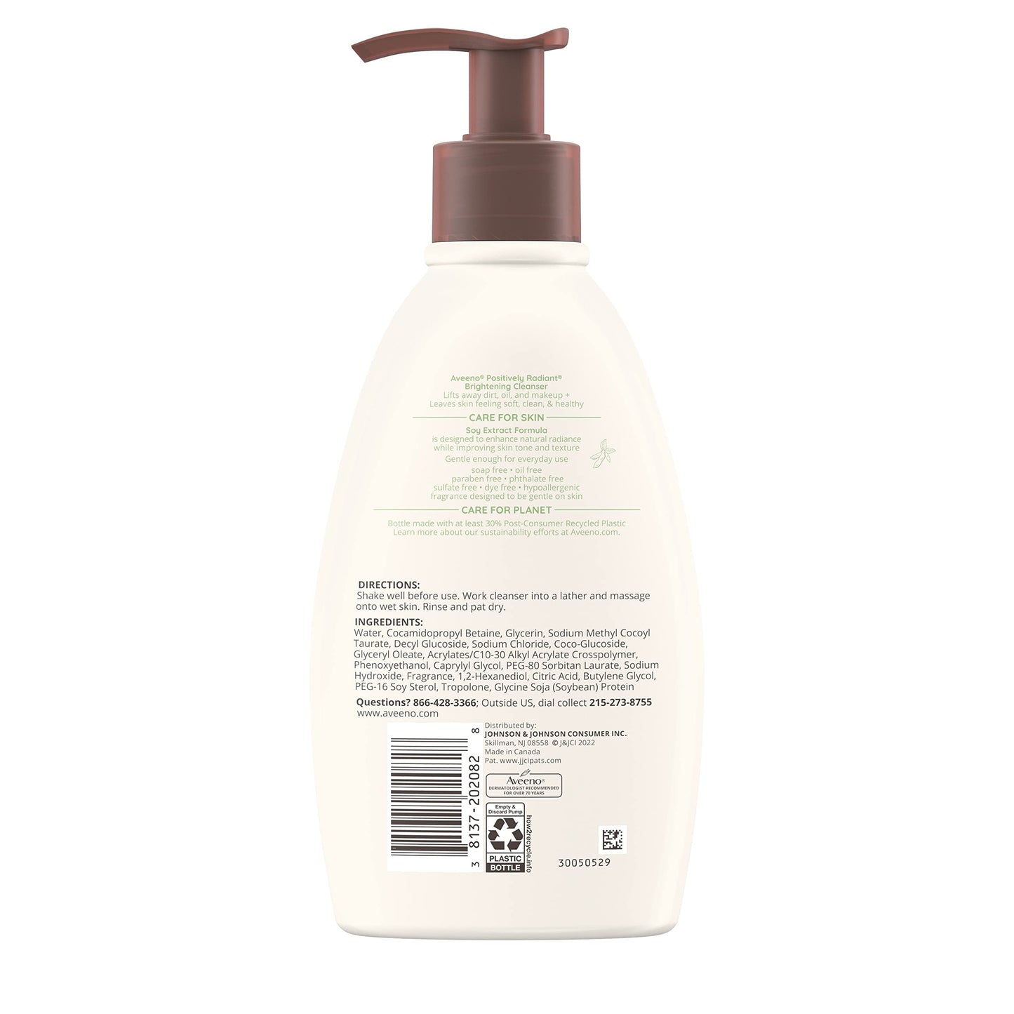 Aveeno Positively Radiant Brightening Facial Cleanser 11 oz – Moisture-Rich Soy Extract, Gentle for Sensitive Skin, Non-Comedogenic & Hypoallergenic Beauty & Personal Care Aveeno