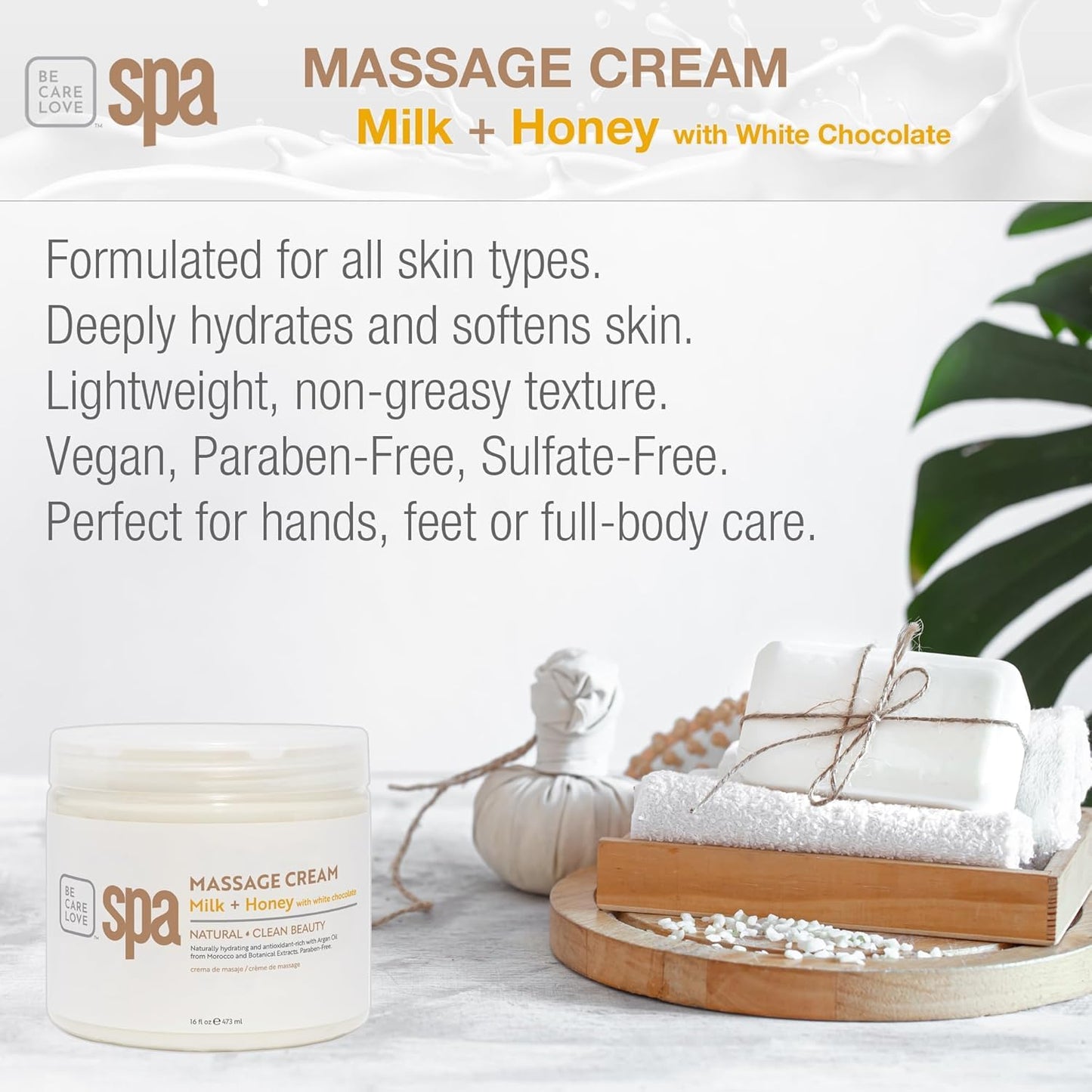 BCL SPA Massage Cream Organic Milk & Honey with White Chocolate Body Lotion, Shea Butter, Aloe Vera, Arnica, Peppermint, Kelp, Tea Tree, Olive, Argan Beauty & Personal Care BCL SPA