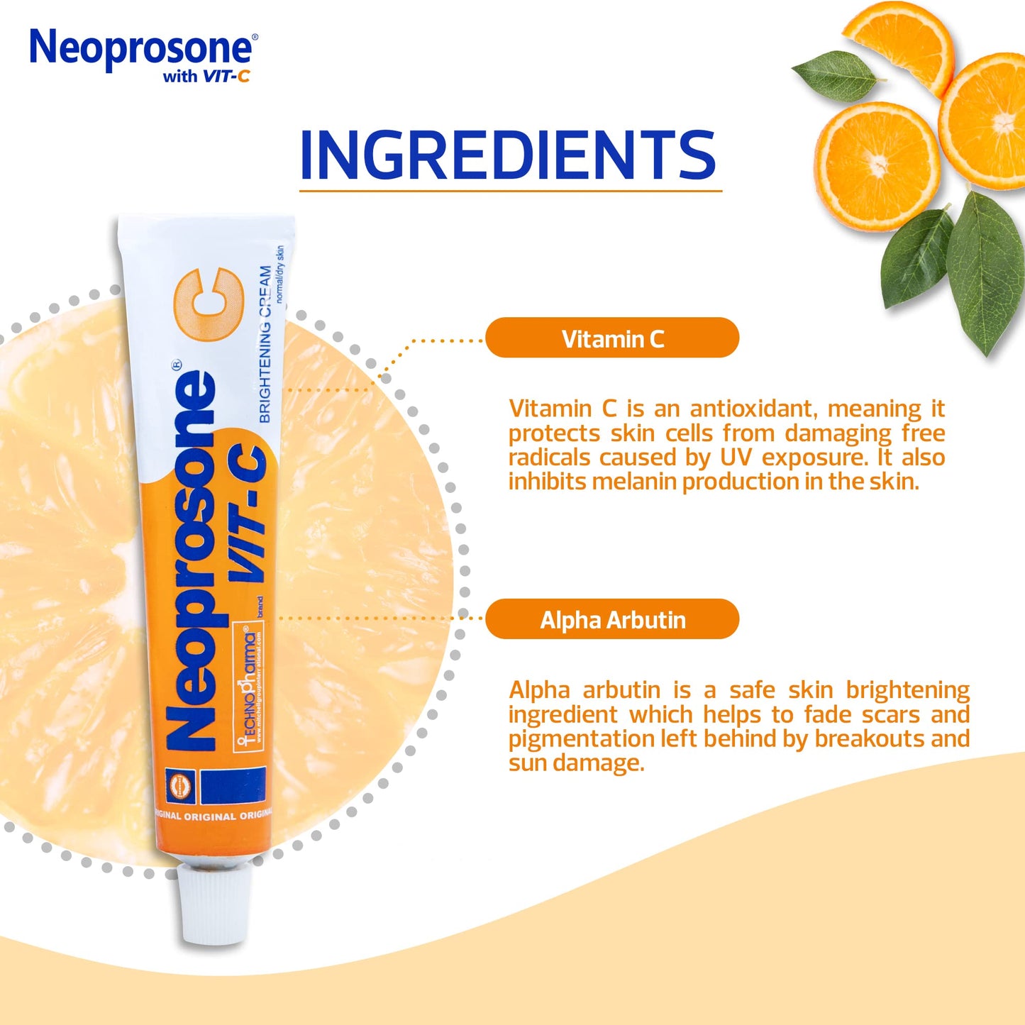 Neoprosone Skin Brightening Cream - 1.7 Fl oz / 50 ml - with Vitamin C and Alpha Arbutin Complex Beauty & Personal Care Neoprosone
