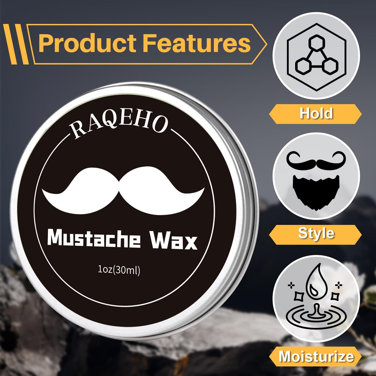 RAQEHO 1oz Mustache Wax For Men - Unscented Strong Hold Moustache Beard Wax Styling Paste Thickener Grooming Balm Cera Para Barba De Hombre Beauty and Personal Care RAQEHO