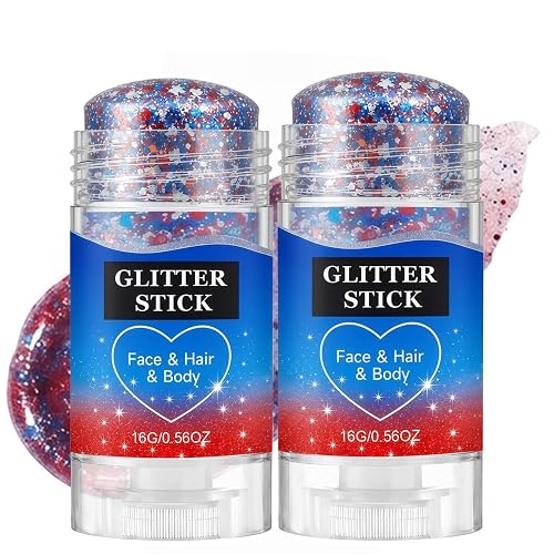 4th of July Glitter Stick, 2026 New Patriotic Hair Face Body Glitter Stick for Independence Memorial Day, Red White and Blue Body Glitter Stick Fourth Beauty & Personal Care SANQiMAO