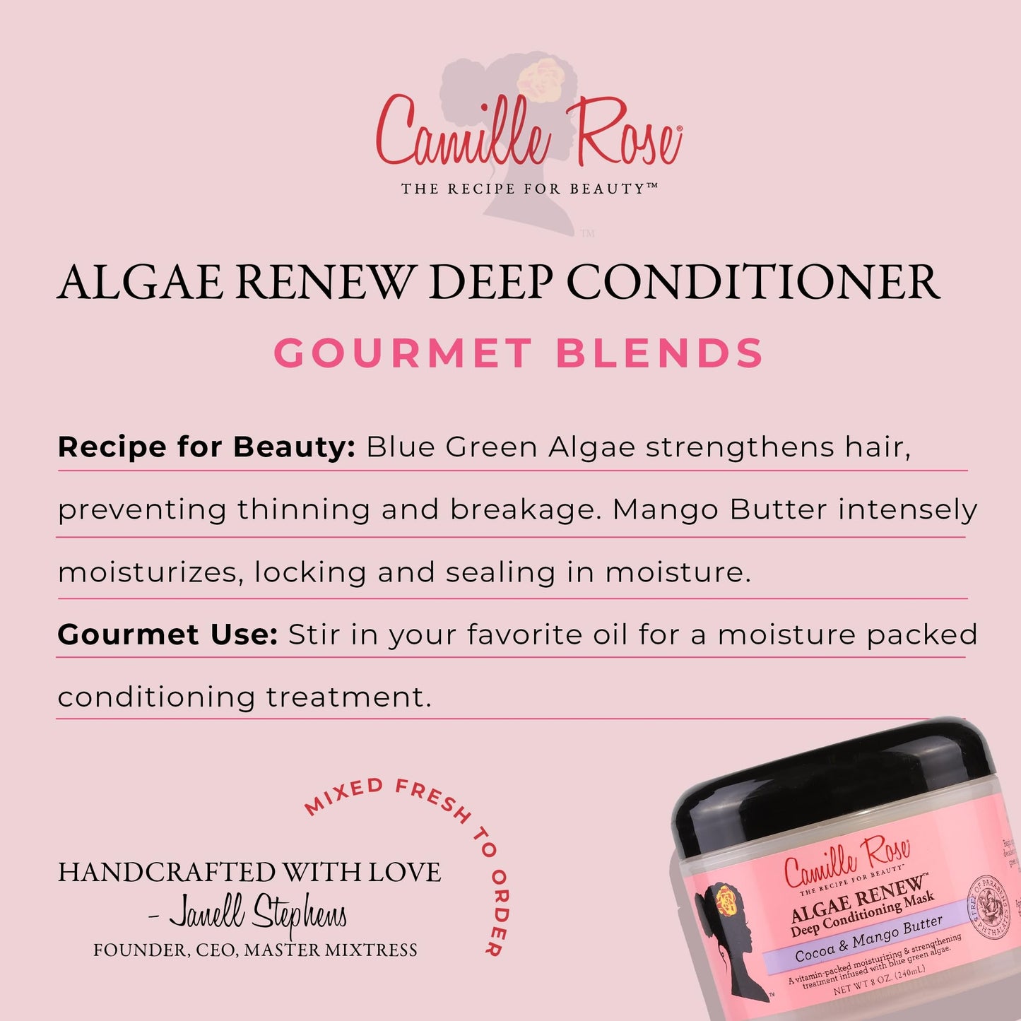 Camille Rose Algae Renew Deep Conditioning Hair Mask with Peppermint, Blue Green Algae & Mango Butter, to Strengthen and Moisturize, for All Hair Beauty & Personal Care Camille Rose