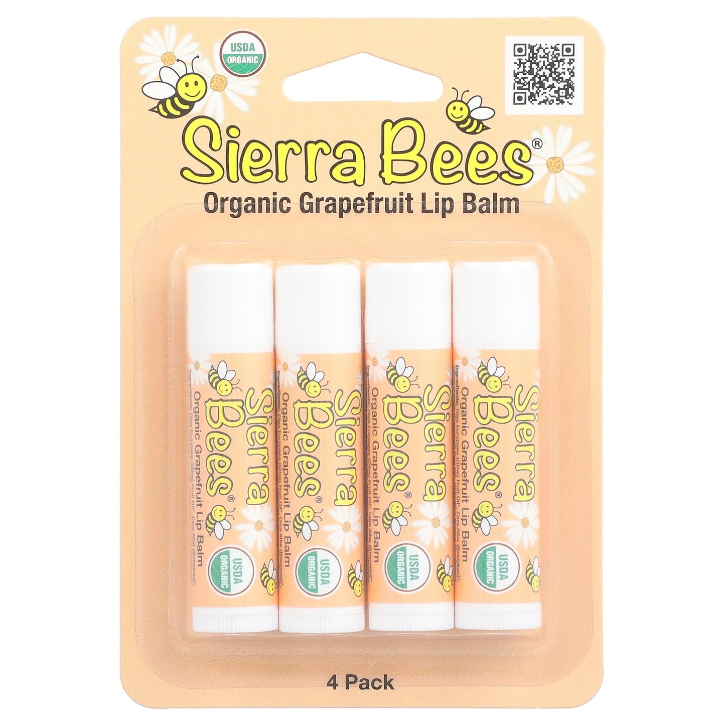 Sierra Bees Organic Lip Balms, Grapefruit, 4 Pack, 0.15 oz (4.25 g) Each Beauty and Personal Care Sierra Bees