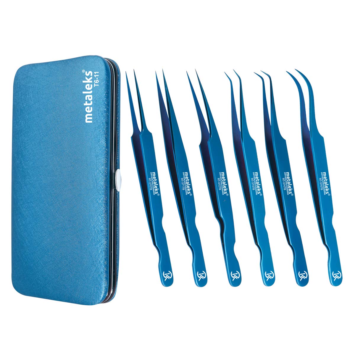 Metaleks 6PCS Eyelash Extension Tweezers In Magnetic Kit (Blue Titanium Coated 1) Beauty and Personal Care metaleks