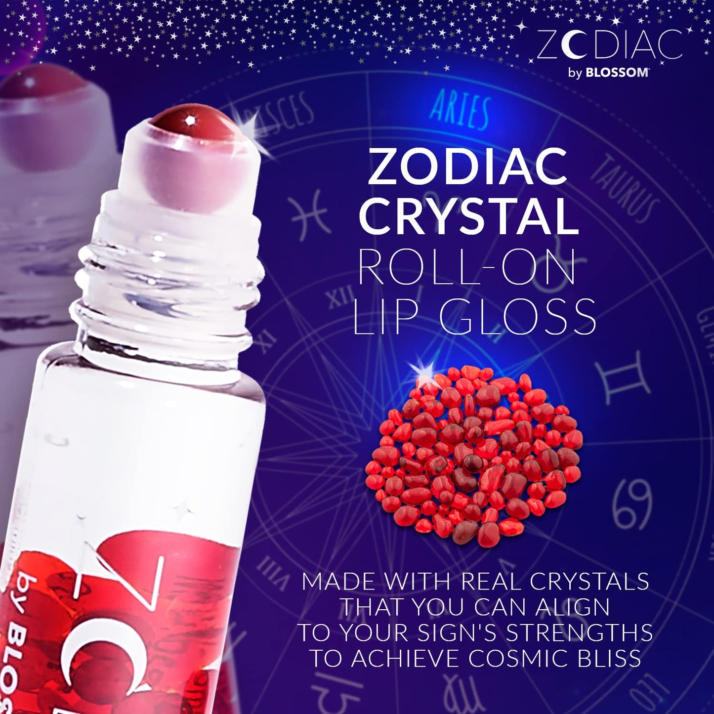 Blossom Lip Gloss Zodiac Sign Vanilla Scented Roll-On Lip Gloss, Moisturizing + Hydrating with Zodiac Crystals, Made in USA, 0.20oz, Aries Beauty & Personal Care Blossom