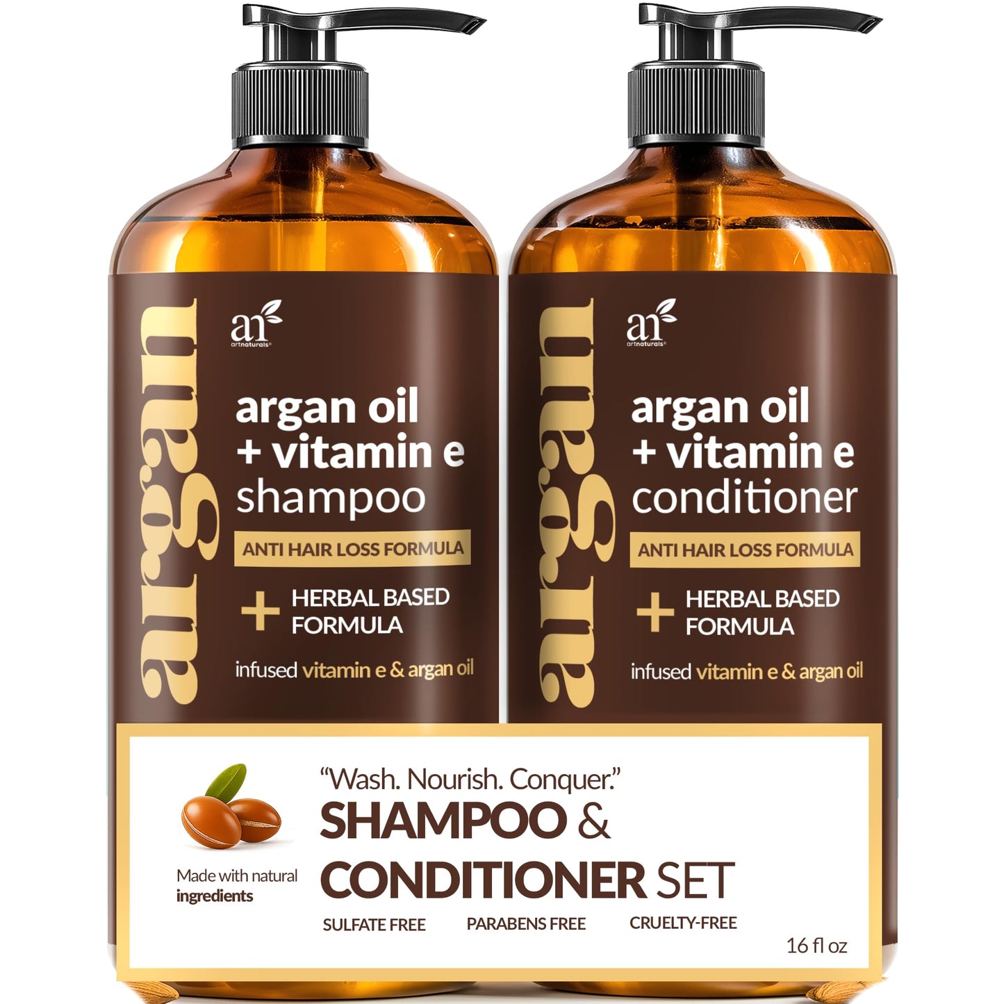 artnaturals Moroccan Argan Oil Hair Loss Shampoo & Conditioner Set - (2 x 16 Fl Oz / 473ml) - Sulfate Free Hair Regrowth for Men & Women Beauty & Personal Care Artnaturals