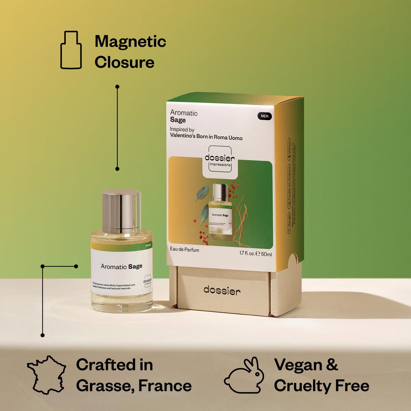 Dossier - Aromatic Sage - Eau de Parfum - Inspired by Born in Roma Uomo - Long-Lasting Fragrance - Masculine - 1.7 fl oz (50ml) Beauty & Personal Care Dossier