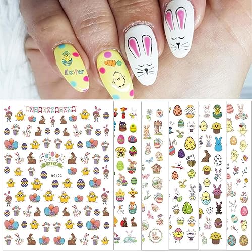 Easter Nail Art Stickers Decals, 3D Self-Adhesive Cartoon Bunny Egg Chicken Nail Decals for Women Girls Easter Day DIY Nail Decoration 6 Sheets Beauty & Personal Care Rhdun