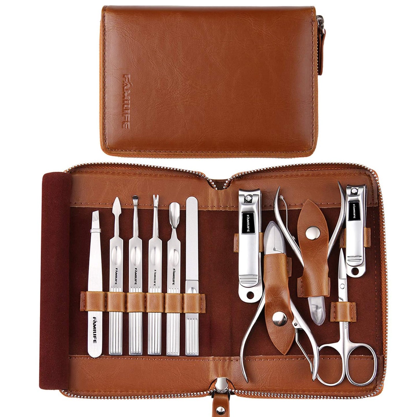 FAMILIFE Manicure Set, Professional Manicure Kit Nail Clippers Set 11 in 1 Stainless Steel Pedicure Tools Nail Kit Men Grooming Tool with Portable Beauty & Personal Care FAMILIFE