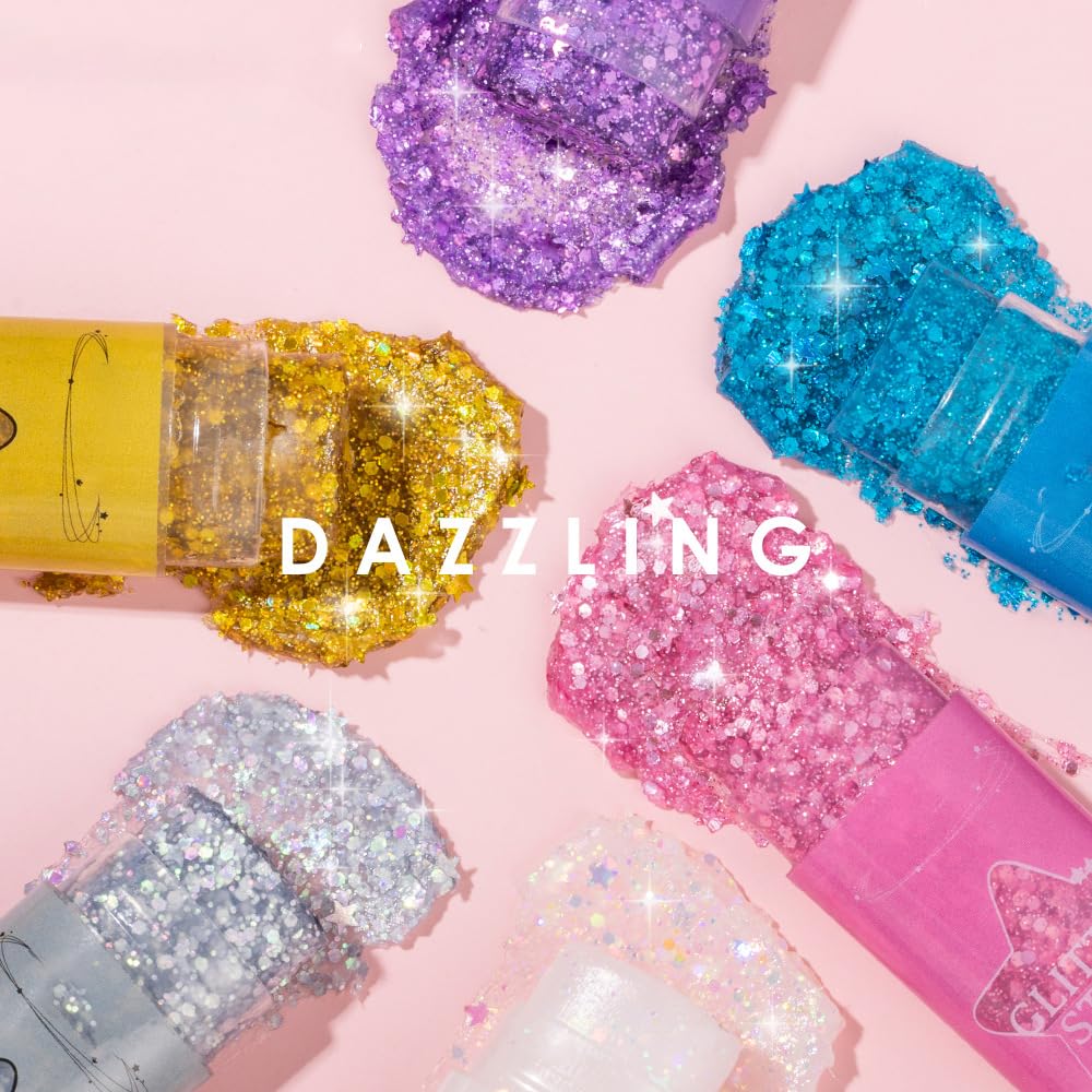 TAIKELOP 2 PCS Face Body Glitter, Face Glitter Body Gel Sequins Shimmer Liquid Eyeshadow, Hair Glitter Sparkles Chunky Face Glitter Gel for Girls Beauty & Personal Care TAIKELOP
