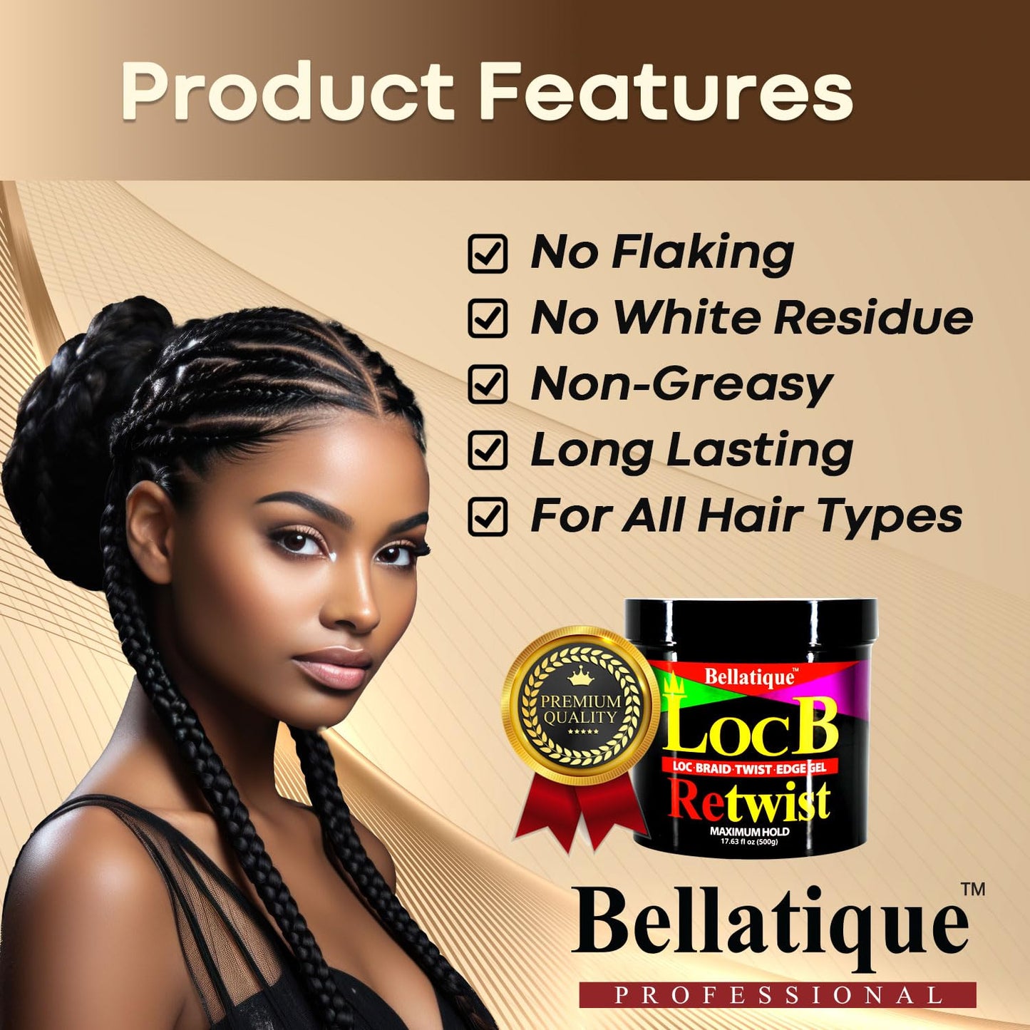 Loc B Retwist Loc, Braid, Twist, Edge Gel for Natural, Relaxed, Dry, Dull, & Brittle Hair (17.63 oz) Beauty & Personal Care BELLATIQUE