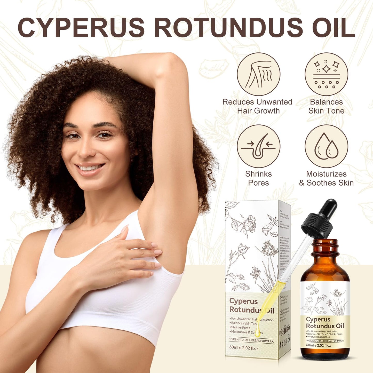 Cyperus Rotundus Oil, Natural Cyperus Rotundus Oil for Hair Removal, Reduces Unwanted Hair Growth, Moisturizes & Soothes The Skin, Reducing Body Hair Beauty and Personal Care Uruses