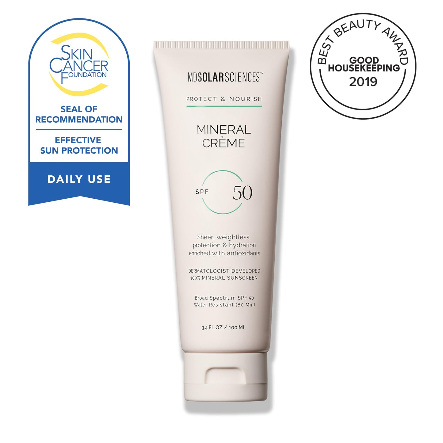 MDSolarSciences Mineral Crème Sunscreen SPF 50 | Water-Resistant Broad Spectrum UV Protection | Zinc Oxide Formula with Antioxidants | No White Cast Beauty & Personal Care MDSolarSciences