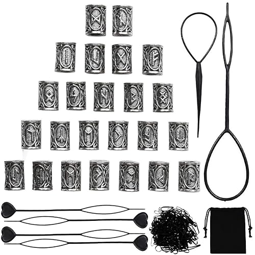 24 PCS Viking Hair Beads Beard Hair Beard Beads 6 PCS Pull Hair Pin Quick Beader 100 PCS Black Rubber Bands and a Bag Beauty & Personal Care Jolbndcv
