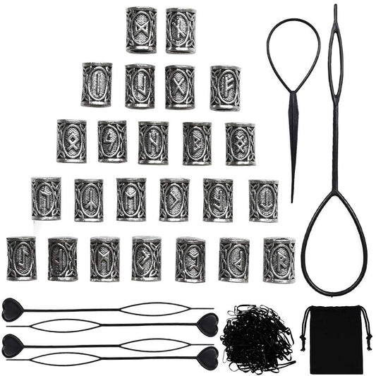 24 PCS Viking Hair Beads Beard Hair Beard Beads 6 PCS Pull Hair Pin Quick Beader 100 PCS Black Rubber Bands and a Bag Beauty & Personal Care Jolbndcv
