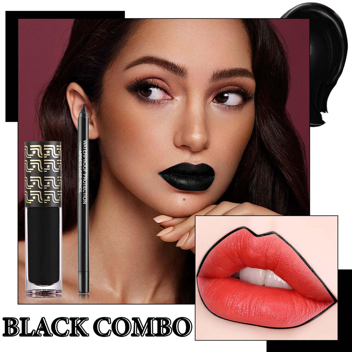 Black Matte Lipstick,2 Pcs Black Matte Lip Liner and Liquid Lipstick Set,Waterproof Long Lasting Lip Gloss Stain,Matte Liquid Lipstick Beauty & Personal Care DuoZeng