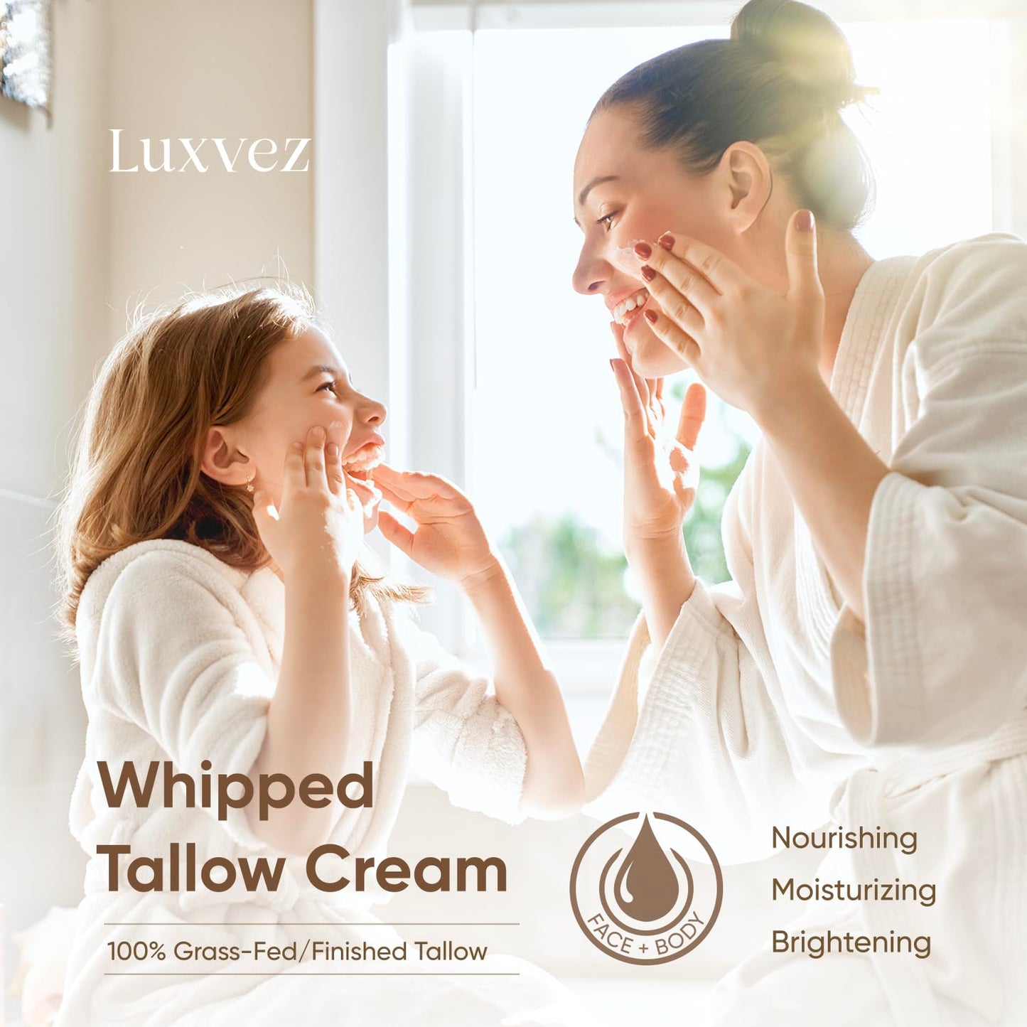 Luxvez Beef Tallow Cream for Skin: Grass-Fed Whipped Tallow Balm with Squalane Jojoba Oil - All Natural Skincare Whipped Moisturizer for Face & Body Beauty & Personal Care Luxvez