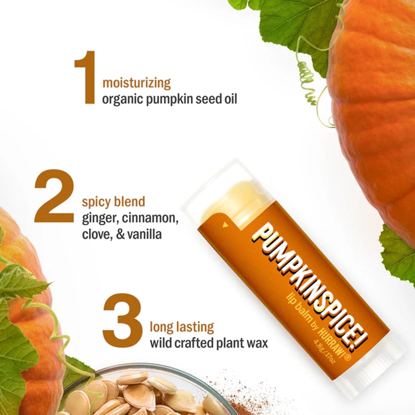 Hurraw! Pumpkin Spice Lip Balm: Organic, Certified Vegan, Cruelty and Gluten Free. Non-GMO, 100% Natural Ingredients. Bee, Shea, Soy and Palm Free. Beauty & Personal Care HURRAW!