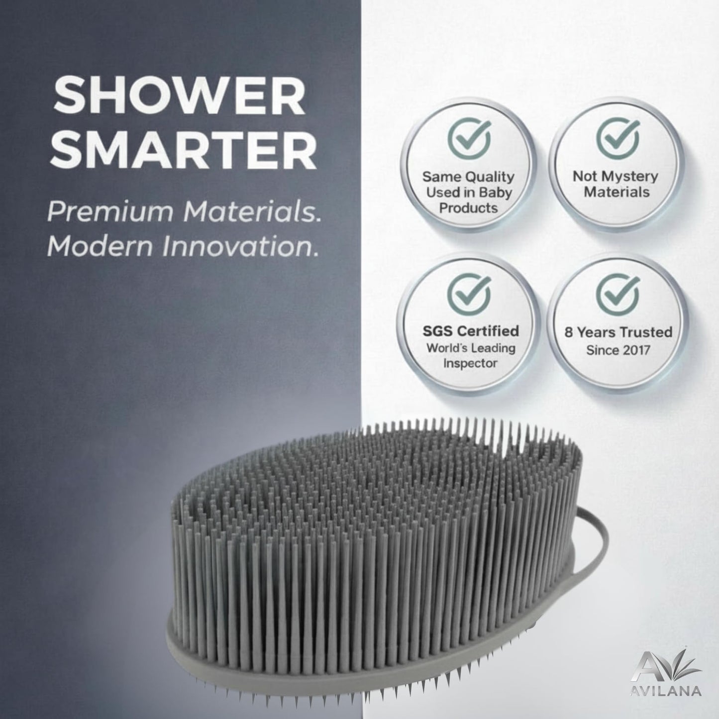 Avilana Premium Exfoliating Body Scrubber - Trusted Since 2017 - SGS Certified Silicone Bath Brush, Firm Bristles Smooth Rough Bumpy Skin Texture Beauty & Personal Care Avilana