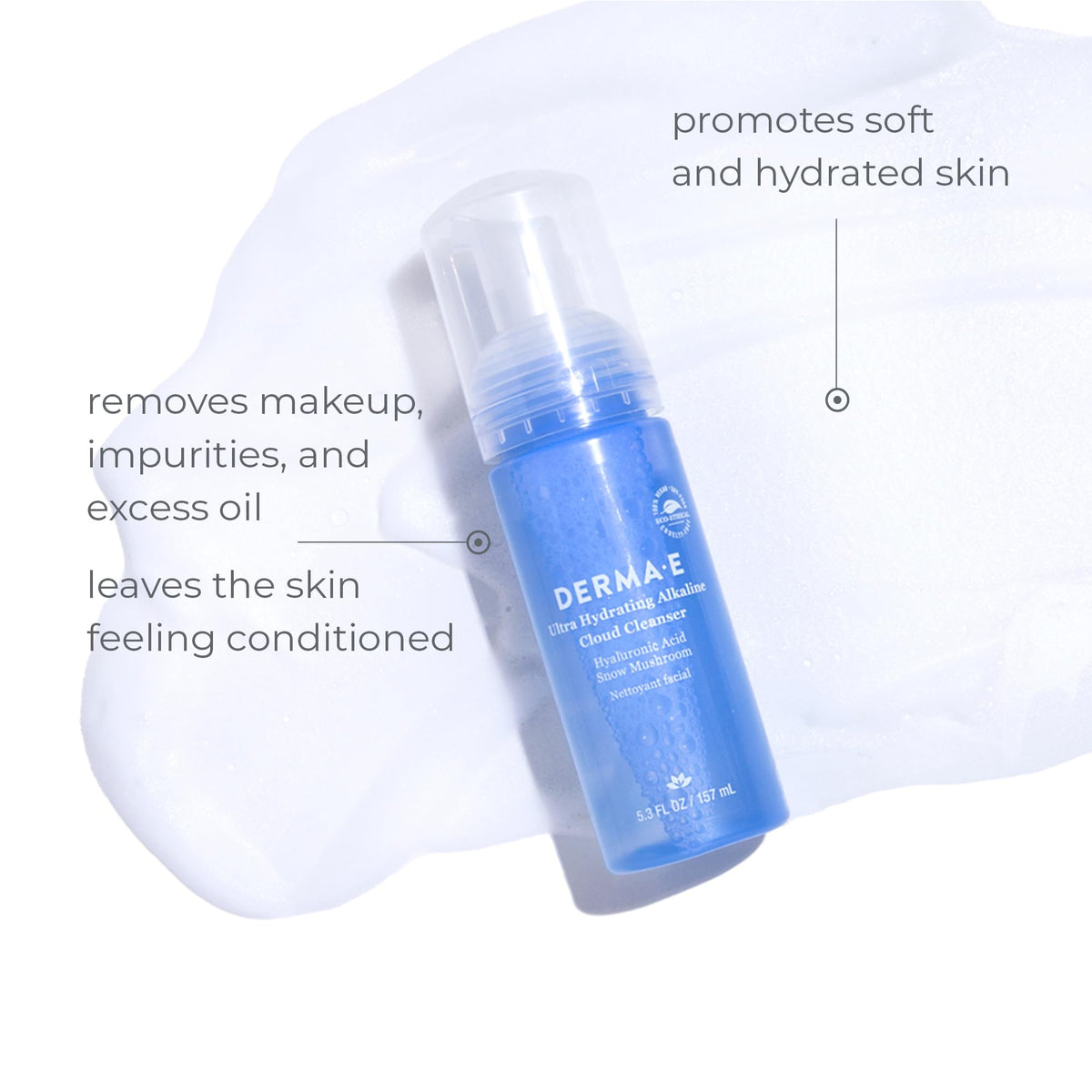 Derma E Ultra Hydrating Alkaline Cloud Cleanser - Gentle Foaming Face Wash with Hyaluronic Acid - Vegan Daily Facial Cleansing, 5.3 Oz Beauty & Personal Care Derma E