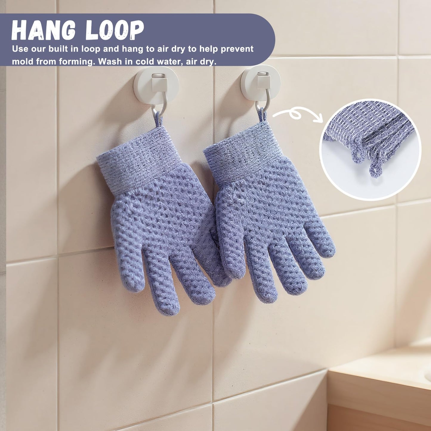 Exfoliating Dual Texture Bath Gloves for Shower Spa Massage and Body Scrubs, Dead Skin Cell Remover, body scrubber with Hanging Loop Beauty and Personal Care xvxvttxvv