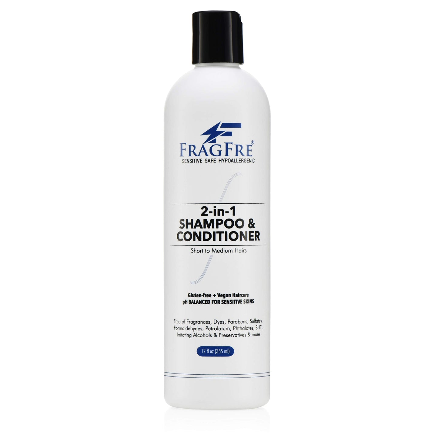 FRAGFRE 2 in 1 Shampoo and Conditioner 12 oz - Fragrance Free Conditioning Shampoo for Short to Medium Hairs - Color Safe Wash and Go - Sulfate Free Beauty & Personal Care FRAGFRE