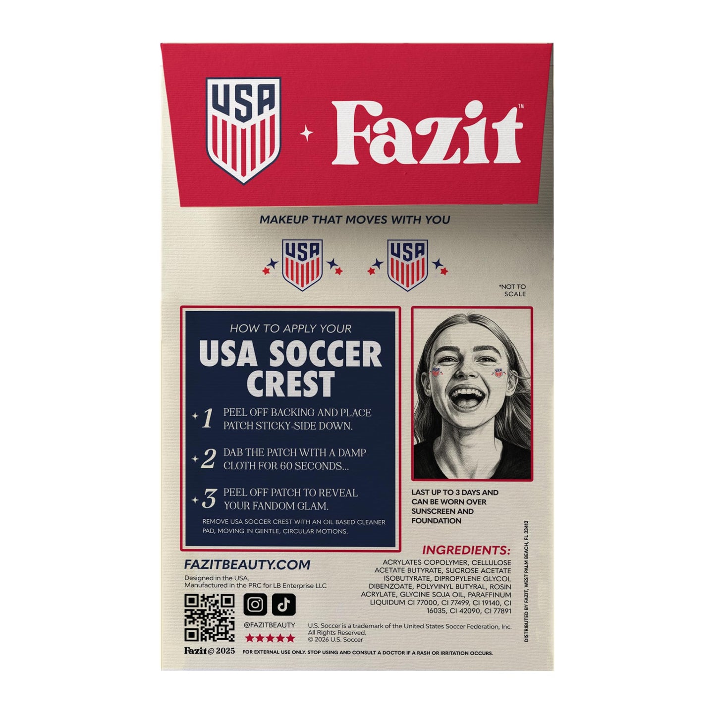 Fazit US Soccer Crest - Red, Blue & Silver Glitter Makeup Patches - Waterproof & Sweat-Proof Face Stickers - Long-Lasting Game Day Glam, USA Spirit Beauty & Personal Care Fazit