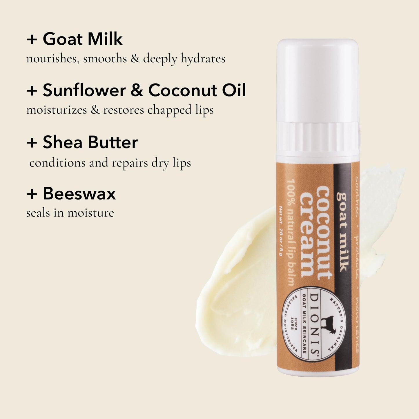Dionis Goat Milk Jumbo Lip Balm - Moisturizing for Dry, Chapped, Lips, Conditioning with Beeswax, Shea Butter, Coconut Oil - Coconut Cream 0.28oz Beauty and Personal Care Dionis