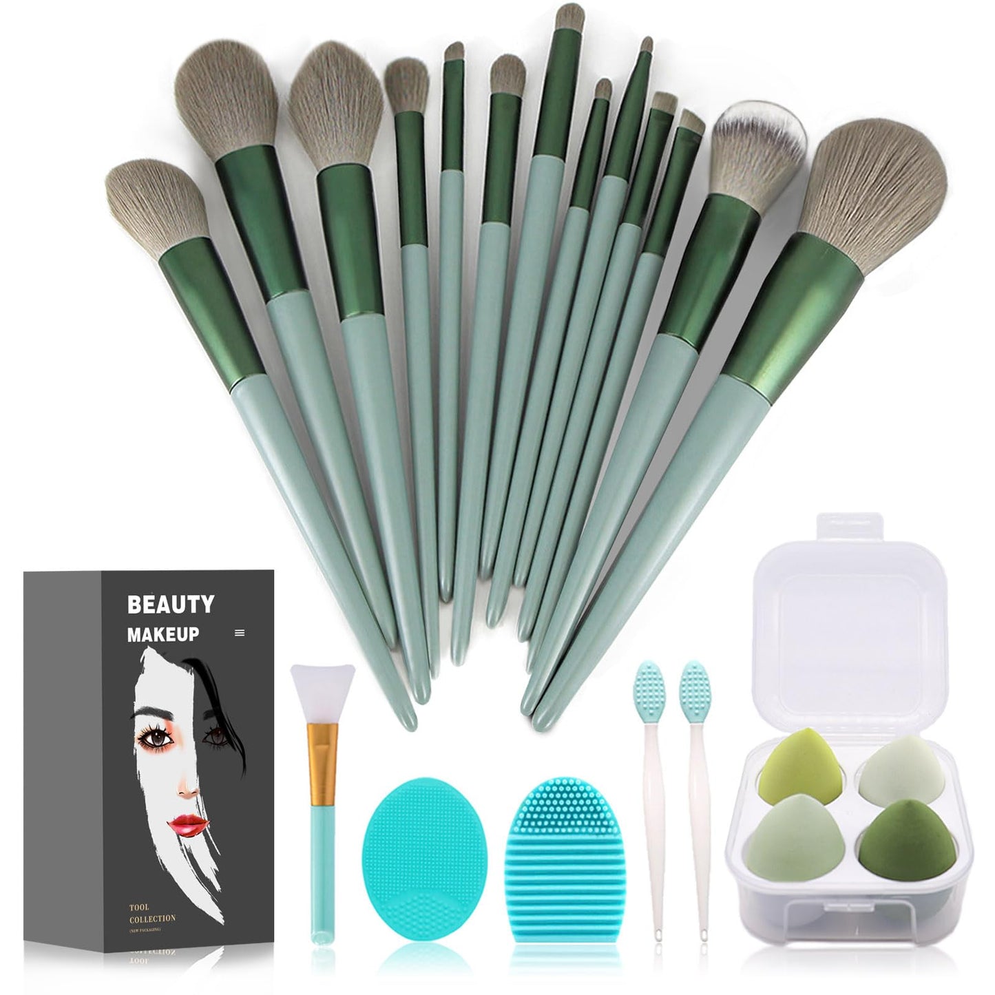 Koccido Makeup Brushes 22 Pcs Makeup Kit,Foundation Brush Eyeshadow Brush Make up Brushes Set (Green, 22 Piece Set) Beauty & Personal Care Koccido