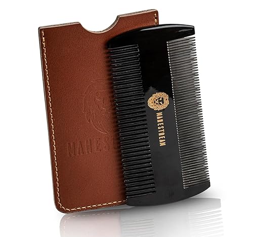 Premium 100% Oxhorn Dual-Action Beard Comb with Genuine Leather Case - the Perfect Beard Grooming Gift for Men by Man & Mane. Beauty & Personal Care MAN & MANE