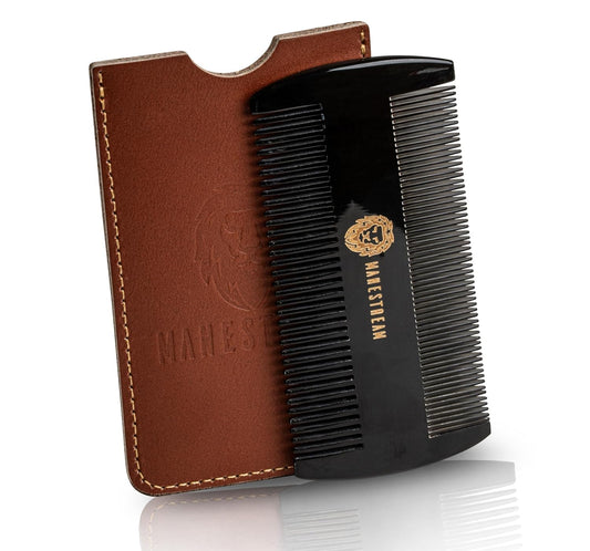 Premium 100% Oxhorn Dual-Action Beard Comb with Genuine Leather Case - the Perfect Beard Grooming Gift for Men by Man & Mane. Beauty & Personal Care MAN & MANE
