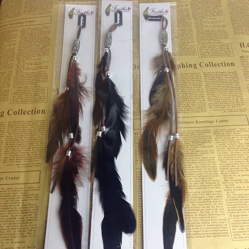 Set of 3 Handmade Boho Hippie Hair Extensions with Feather Clip Comb Headdress Hairpin DIY Accessories for Women Lady Beauty & Personal Care Fodattm