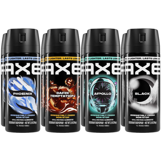 AXE Aluminum-Free Body Spray XL Variety 8-Pack, Dark Temptation, Black, Apollo, Phoenix, 48H Odor Protection, 2.9 Fl Oz Ea Beauty and Personal Care AXE