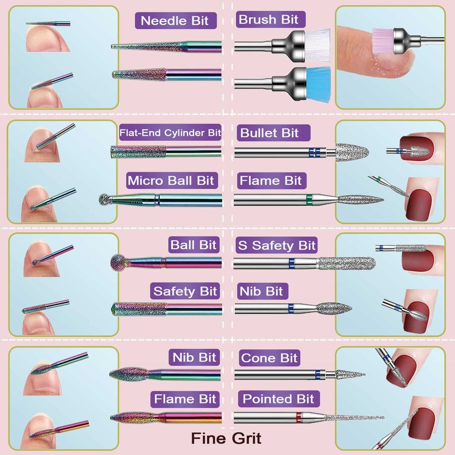 Nail Drill Bits Set, 3/32" Ceramic Tungsten Carbide Diamond Drill Kit,30Pcs Safety Professional Rotary Burrs Polish Nail File Bit for Acrylic Poly Beauty & Personal Care Bunhum