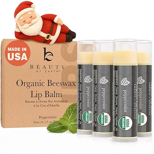 USDA Organic Peppermint Lip Balm - USA Made with Natural Ingredients, Stocking Stuffers for Women & Men, Lip Moisturizer Chapstick for Dry Lips, Small Beauty & Personal Care Beauty by Earth