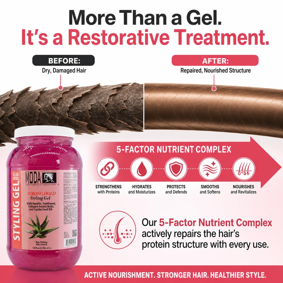 MODA Hair Styling Gel & Restorative Treatment - Alcohol-Free, Sulfate-Free, Paraben-Free | All-Day Hold for All Hair Types | Salon & Family Use | Beauty & Personal Care MODA