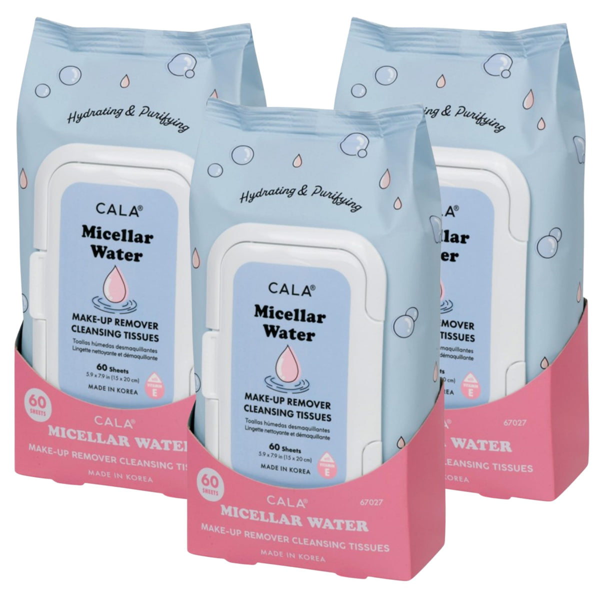CALA Micellar Water Makeup Remover Wipes, 3 Pack (180 Sheets) - Tissues