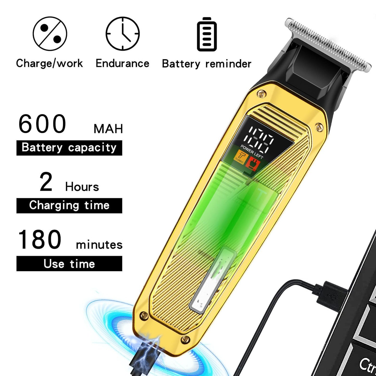 Mens Hair Clipper-Rechargeable Cutting Kits with LED Display 3 Limit Combs Cordless Beard Trimmer for Home Use & Barbers Beauty and Personal Care GLESVOWIO