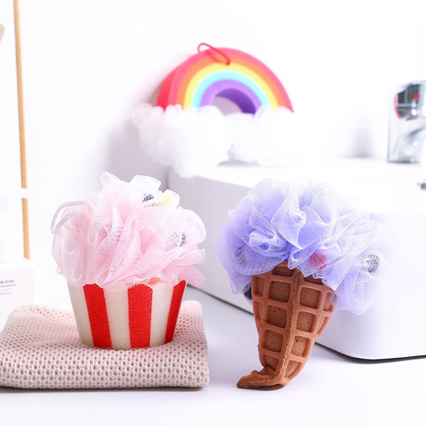 Bath Sponge Ice Cream Loofah Body Scrubber Shower Loofahs Bathroom Men Women Bathing Accessories Shower Sponge Beauty and Personal Care Shurhome