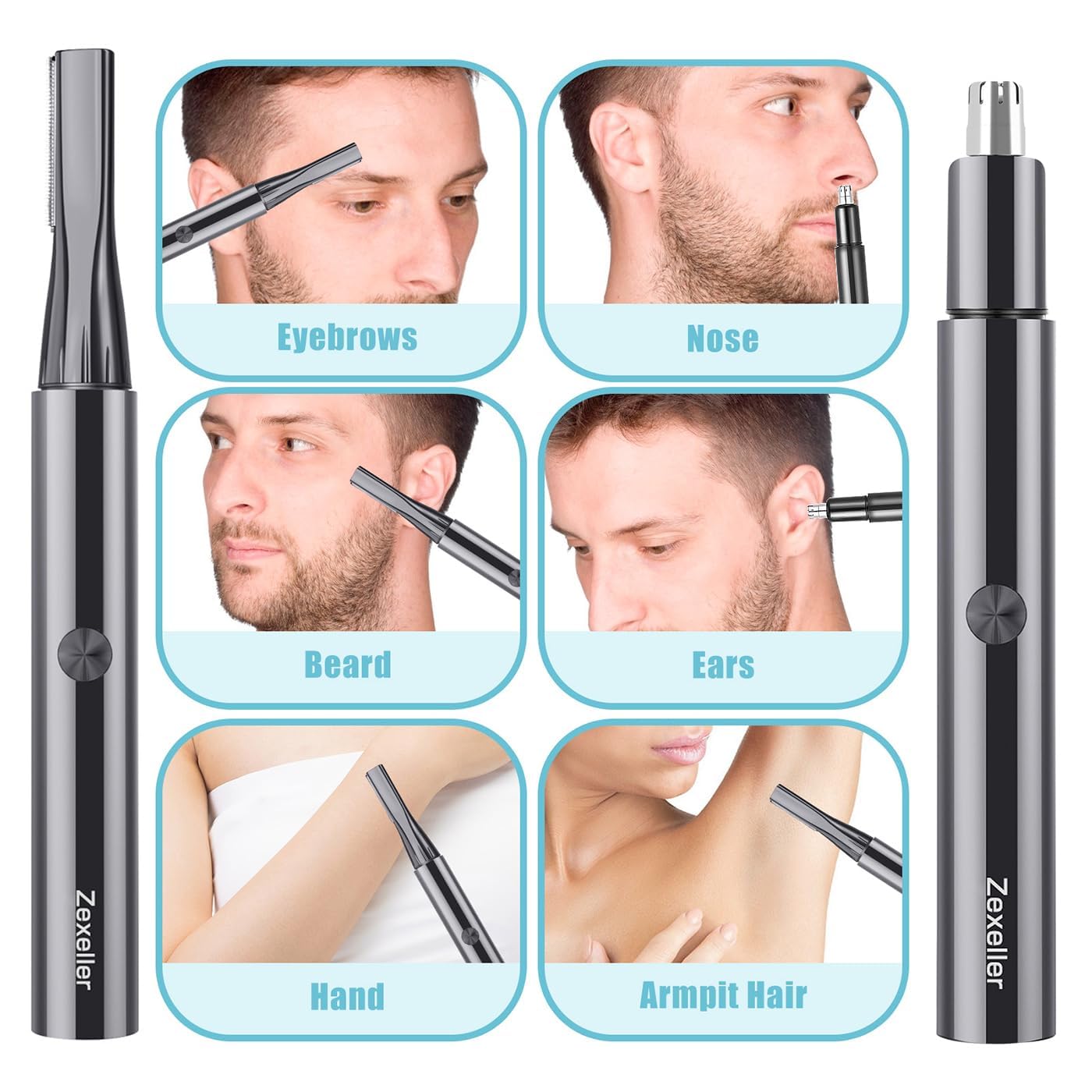 ZEXELLER Electric Nose Hair Trimmer Eyebrow Trimmer for Men Women, 7-in-1 Painless Facial Grooming Kit, USB Rechargeable IPX7 Waterproof Precision Beauty and Personal Care ZEXELLER