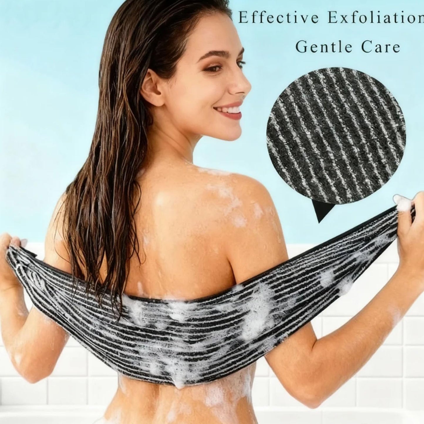 SkinMochi Exfoliating Shower Towel, Extra Long Rip-Resistant Body Back Scrubber, Deep Cleansing Skin-Friendly Exfoliating Washcloth for Men and Women Beauty and Personal Care SkinMochi