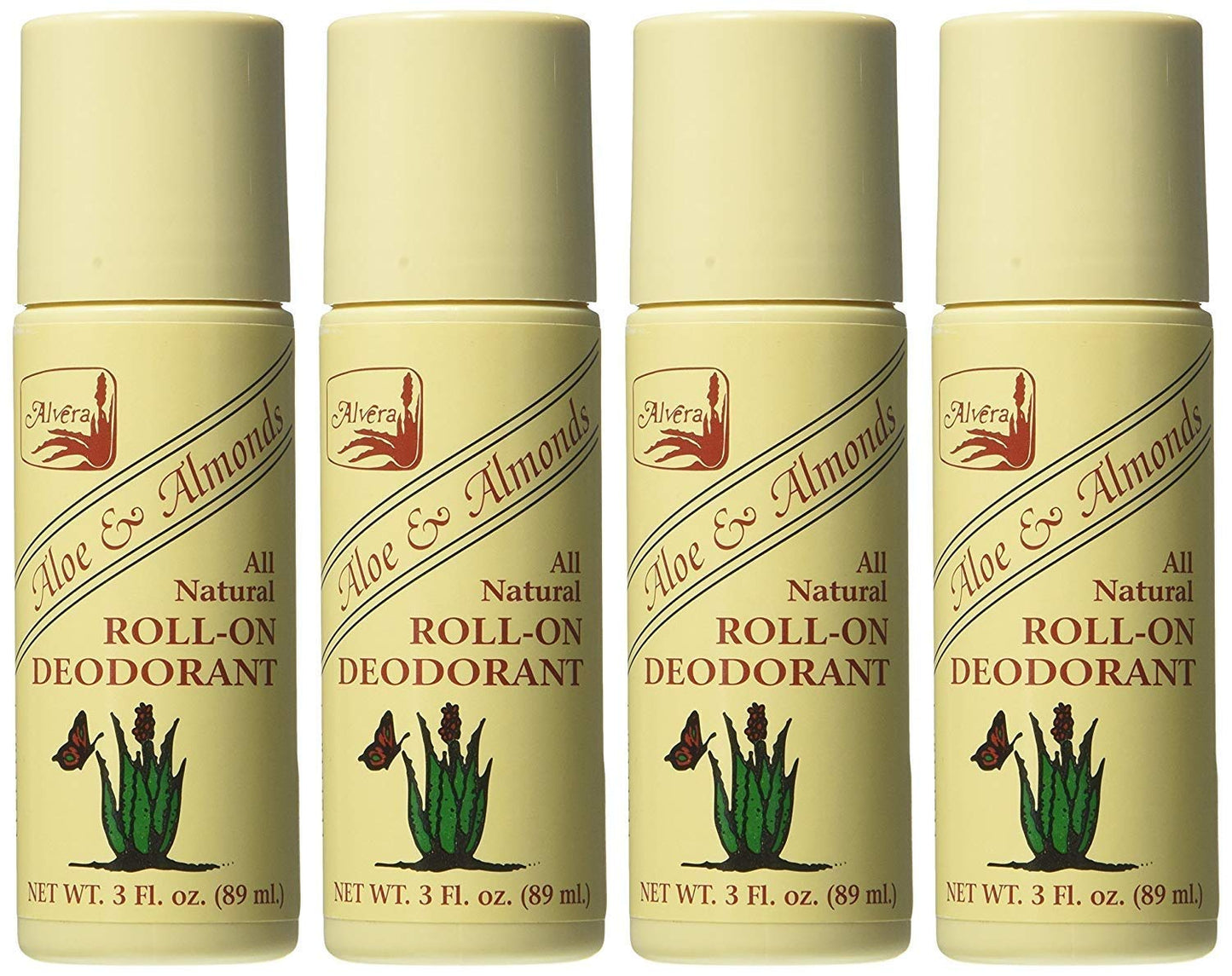 Alvera All Natural Roll-On Deodorant Aloe & Almonds - 3 Fl Oz, 4 pack Beauty and Personal Care Alvera
