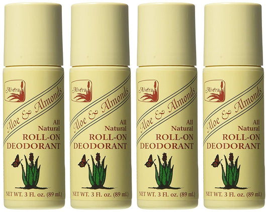 Alvera All Natural Roll-On Deodorant Aloe & Almonds - 3 Fl Oz, 4 pack Beauty and Personal Care Alvera
